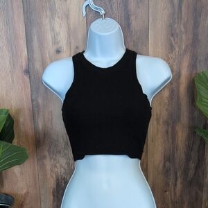 Destined Black Ribbed Fitted Crop Top Tank XS            K121
